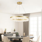 MADEM Modern Gold Led Pendant Light,36W Dimmable LED Chandelier Lighting Fixture, 1 Ring Circular Hanging Led Pendant Lighting for Living Room Dining Room Kitchen Island Foyer Office