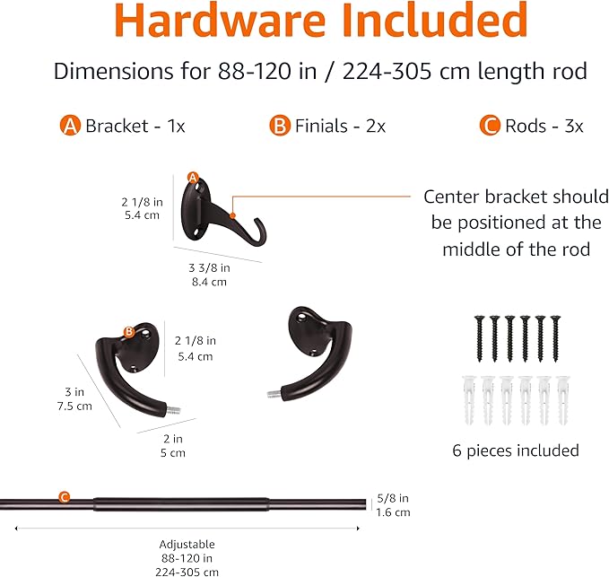 Amazon Basics Room Darkening Blackout Curtain Rod - 88" to 120", Dark Bronze (Espresso)