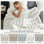Cozy Bliss Faux Fur Throw Blanket for Couch, Fuzzy Soft Plush Thick Bubble Blanket for Sofa Bedroom Living Room, 108 * 90 Inches Cream White