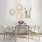 LOCS MICRAI Boho Wall Basket Decor Set of 3 - Flat Woven Basket Wall Hanging Decor,Round Tassels White Macrame Tapestry Wall Decor Art,Handmade Rattan Wicker Seagrass Home Wall Baskets Decor