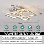 ZGLAOJT Modern Crystal Ceiling Light Chrome RGB 3-Color LED Flush Mount Ceiling Light Fixture with Remote Control Dimmable Ceiling Lighting Chandelier for Kitchen Bedroom Dinning LivingRoom.