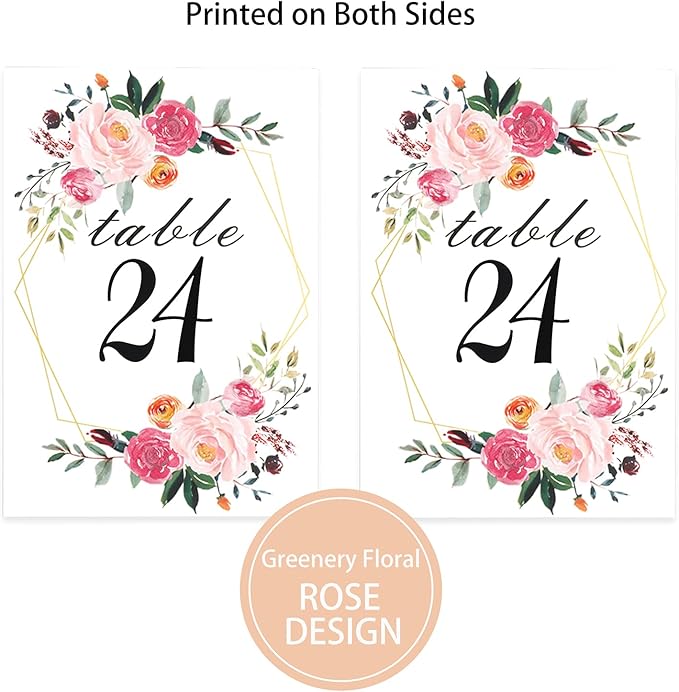 26 PCS Table Number Holder - Table Card Holder Stand Wire Photo Holder with 26 Pcs Floral Table Number Cards, Place Card Holder Stand for Weddings Party Office Paper Memo Menu Note Clips