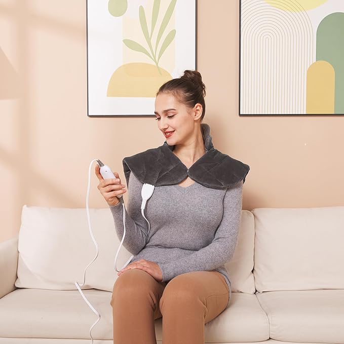 Ruqiji 19" x 24" Weighted Neck&Shoulder Heating Pad, 2.5lbs with 12 Temperature Settings&Countdown timer,Pain Relief for Neck/Shoulders/Menstrual Pain, Christmas Gifts for Women Men Mom Dad(Dark Gray)