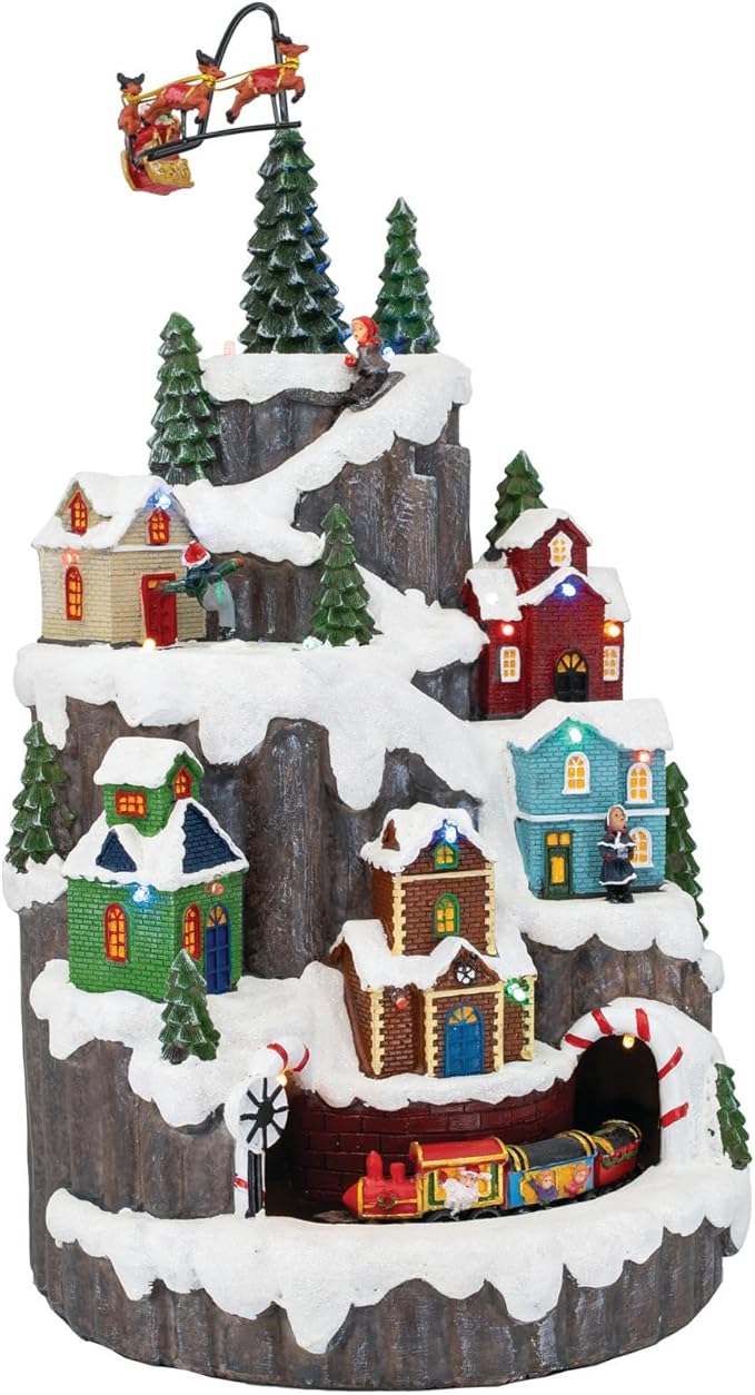 Santa Hill Town Train Mountain LED Lights Christmas Village with Motion and Sound 10" x 10" x 17.5"