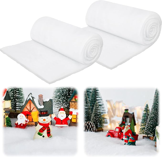 QZYL 2 PCS Snow Blankets, 3×8 FT Thick Xmas Artificial Fake Snow Blanket for Christmas Village Display, Christmas Decorations, Fluffy Christmas Blanket for Winter Wonderland Decorations Table Runner