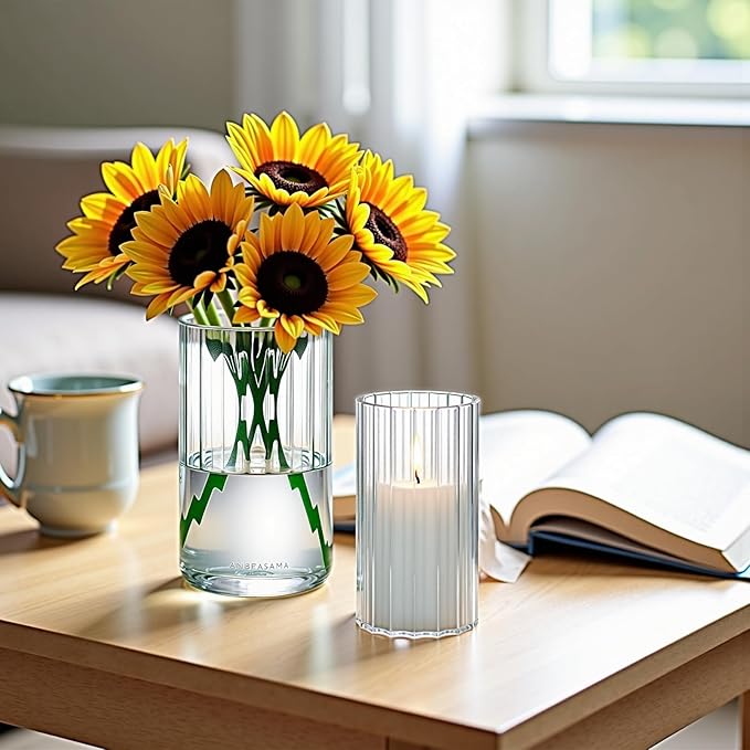 24-Pack Elegant Ribbed Glass Cylinder Vases Set for Weddings - 2 Sizes (6" & 4.7" Height) - Floating Candle Holders & Flower Centerpieces - Versatile Event Decor for Parties, Receptions & Home Decor
