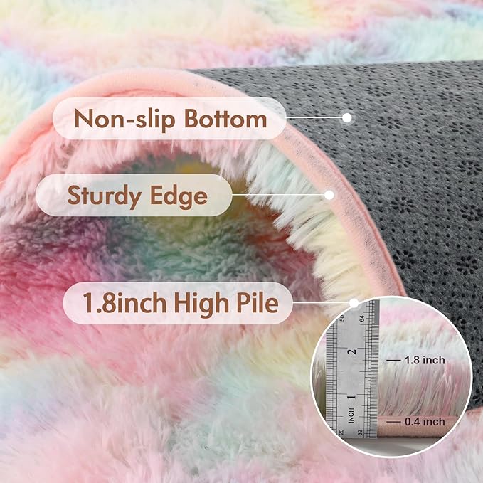 8x10 Ft Extra Large Shag Kids Colorful Rug for Living Room, Ultra Soft Fluffy Furry Area Rugs for Nursery Bedroom Indoor Floor, Girls Aesthetic Carpet Home Decor (Rainbow)