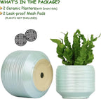 8 Inch + 6 Inch Ceramic Plant Pots Indoor with Drainage – Flower Pot Set, Decorative Indoor Planters for House Plants and Garden Use