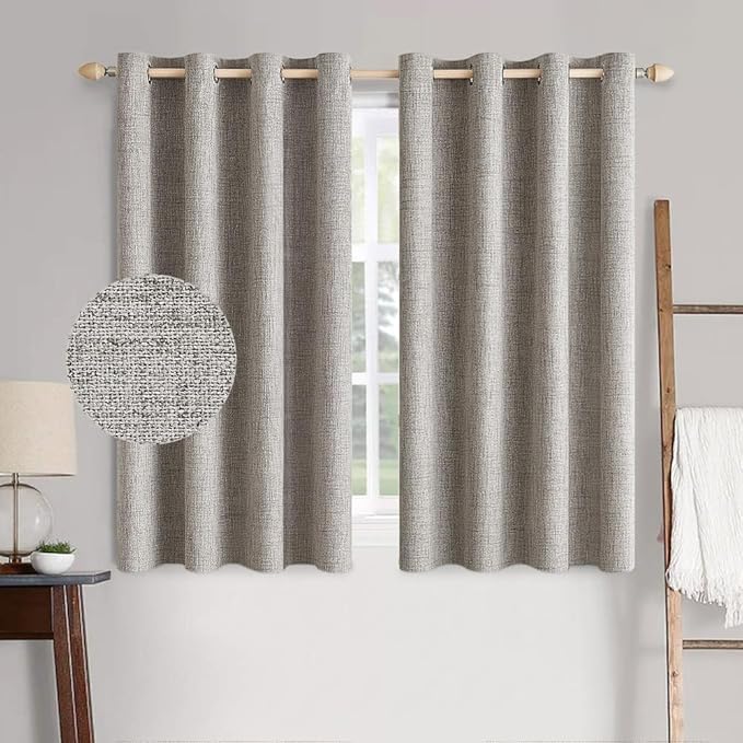 MIULEE 100% Blackout Linen Textured Curtains for Bedroom Solid Thermal Insulated Warm Taupe Grommet Room Darkening Curtains & Drapes Luxury Decor for Living Room Nursery 52 x 54 Inch (2 Panels)