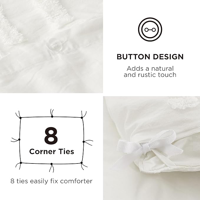 Bedsure Cotton Duvet Cover Queen Size - Tufted Arch Design Duvet Cover Set, 3-Piece Shabby Chic Boho Bedding, Soft and Breathable Bedding Set for All Seasons (Beige, Queen, 90"x90")