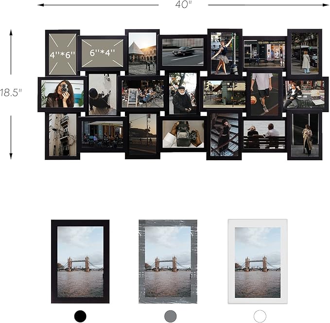 Jerry & Maggie 4X6 Collage Picture Frames for Wall Decor, 21 Opening Collage Wall Hanging for 6x4 Photo, Multi Picture Frame Set with One-piece Design Black