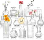 DomeStar 16PCS Glass Bud Vases Set for Bouquet, Small Clear Cylinder Vases for Table Centerpieces Wedding Home DIY