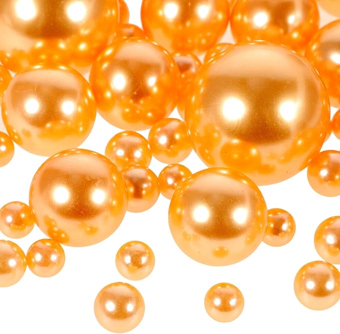 200 PCS Orange Vase Fillers, Pearls Bead for Centerpieces Vases, 10/14/20 MM No Hole Beads, Fake Pearls for Wedding Birthday Anniversary Theme Party Table Centerpieces Decor