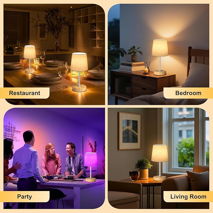 Small Cordless Table Lamp,5000mAh Rechargeable Battery Operated Desk Lamp,3 Colors & 7 RGB Stepless Dimmable, Portable Touch Bedside Night Light for Patio Restaurant Home,Wood Base,Flaxen Shade