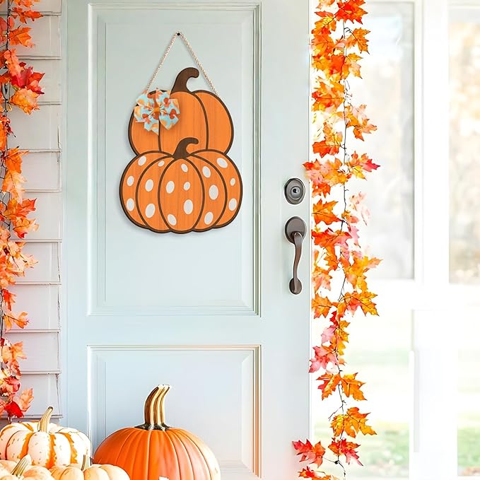 COLOR VALLEY ART Wooden Pumpkin Door Sign, Fall Decor Wall Art, 8.7x11.8 inches, Rustic Thanksgiving Decorations for Porch