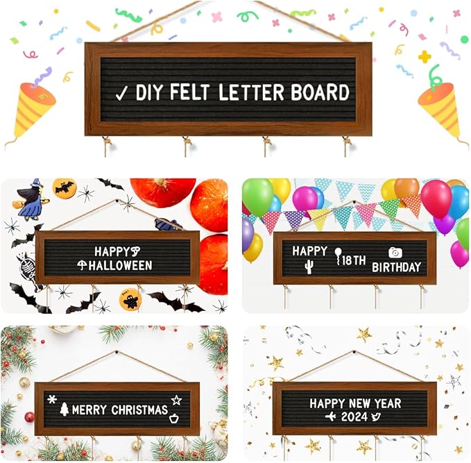 Hanging Photo Display Wall Decor, Picture Frames Collage Felt Letter Board with 270 Letters and 30 Clips, DIY Boho Dorm Room Decor for Wall, Mothers Day Party Birthday Gifts