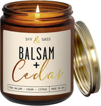 Balsam Candle, Christmas Candles Scented - 'Balsam + Cedar' Soy Candle, w/Balsam Fir, Cedar & Citrus - Infused with Essential Oils I Balsam Fir Candles I 9oz, 50Hr, Made in USA