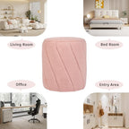 Modern Round Ottoman 2Pcs, Spiral-Tufted Foot Stool Ottoman, Teddy Fleece Upholstered Vanity Stool for Makeup, Bedroom, Living Room, Pink