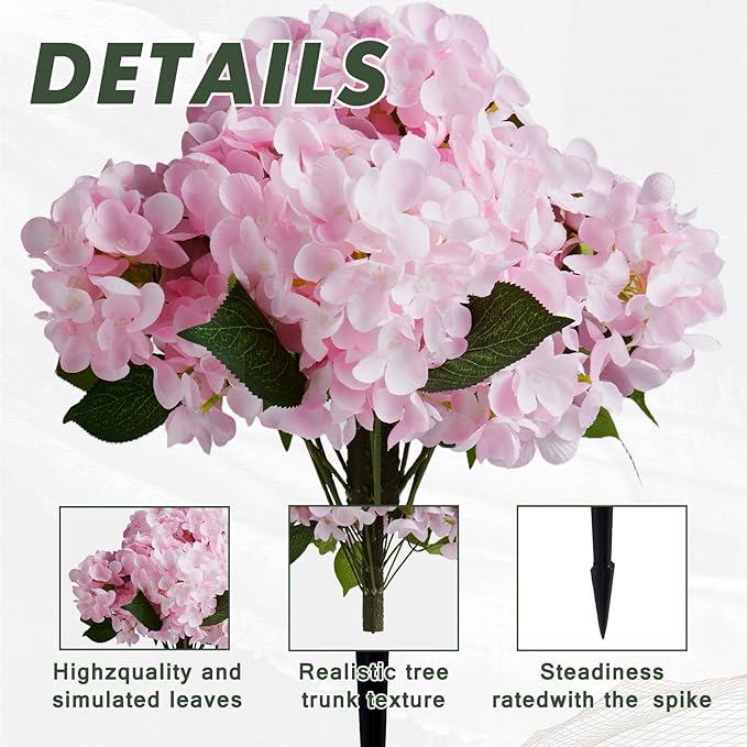 Set of 2 Artificial Hydrangea with Metal Stands, 20 Inch Tall Faux Purple Pink Flower Arrangement, Outdoor Garden Decor for Yard, Patio, Porch - Spring Summer Decoration