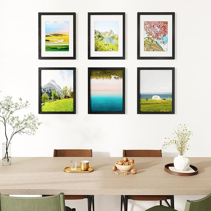 IBUYKE 11 x14 Picture Frame,Set of 3,Solid Oak Wood 11x14 Photo Frame with Mat to 8x10,11x14 Picture Frames With Tempered Glass,Wall Mount Display,Home Decor,Black Oak 14 x 11 Frame,UWPF1114B-3