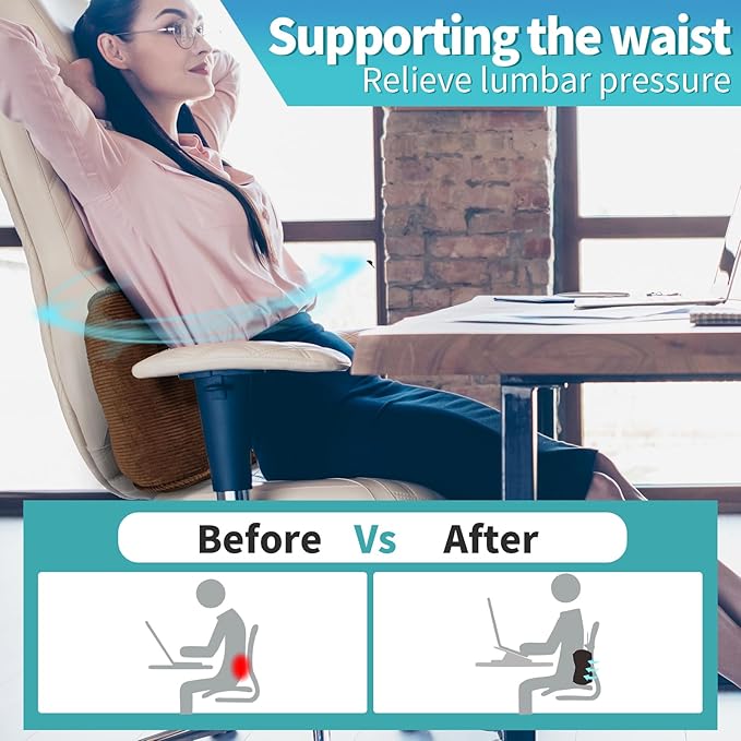 Lumbar Support Pillow for Office Chairs, Back Support Pillow for Lower Back Pain Relief, Soft & Good Support Corduroy Desk Lumbar Cushion, 17.5"x10"x5.5", Medium (Brown)