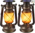 Solar Powered LED Lanterns Decorative Outdoor,2 Pack Bronze Vintage Lanterns with Dancing Flame,Waterproof Solar Hanging Lights for Camping Patio Garden Yard Pathway Decor