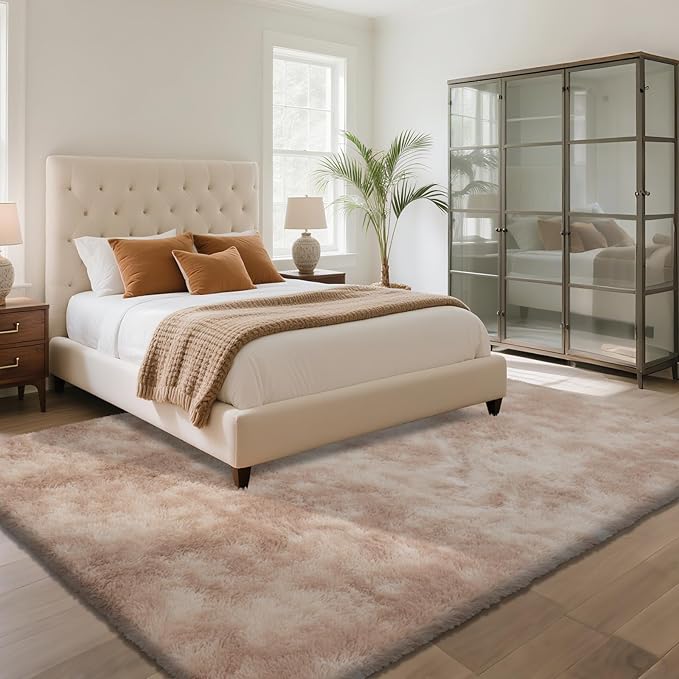Fluffy Rug Shaggy Area Rug, Mottling Beige 9x12 Area Rugs for Living Room, Large Shag Area Rugs for Bedroom Kids Room Home Decor, Upgrade Anti-Skid Rectangular Fuzzy Rugs