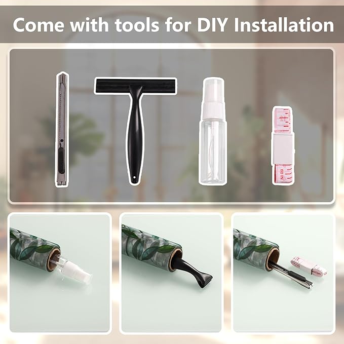 LEMON CLOUD Window Privacy Film Static Clings Decorative Leaf Rainbow Window Sticker Non-Adhesive Decals for Glass with Tools,23.6 x 78.7 Inch