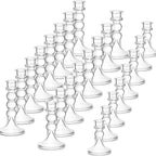 Mumufy 24 Pack Glass Taper Candle Holders Clear Candlestick Holder Fit 0.8 Inch Candles 4'' 6'' 8'' Tall Crystal Decorative Candlestick Stand Centerpiece for Table Wedding Dining Party (Glossy)