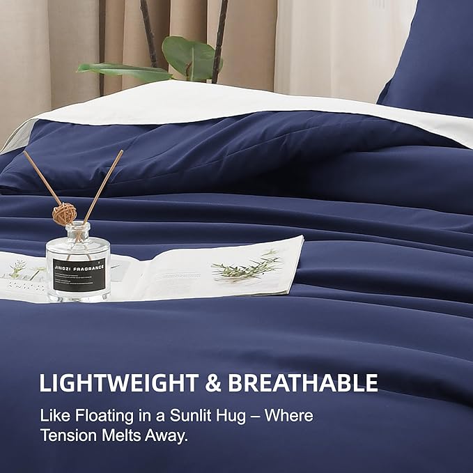Litanika Navy Blue Twin/Twin XL Comforter Set, 2 Pieces Lightweight Solid Bedding Comforter Set, All Season Fluffy Bed Set (66x90In Comforter & 1 Pillowcase)