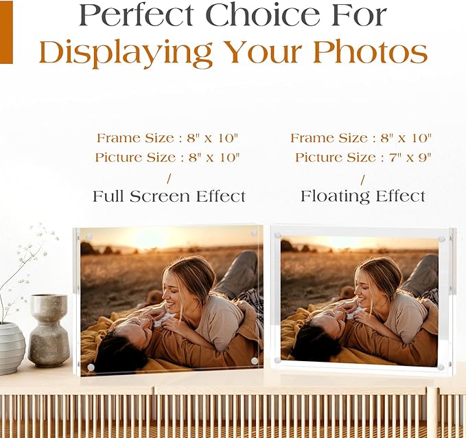 TWING 2 Pack Acrylic Picture Frame 8 x 10 Magnetic Picture Photo Frame,10+10MM Clear Picture Frame, 8 by 10 Picture Frames Acrylic Magnetic Photo Frame Self Standing Double Sided,Gift