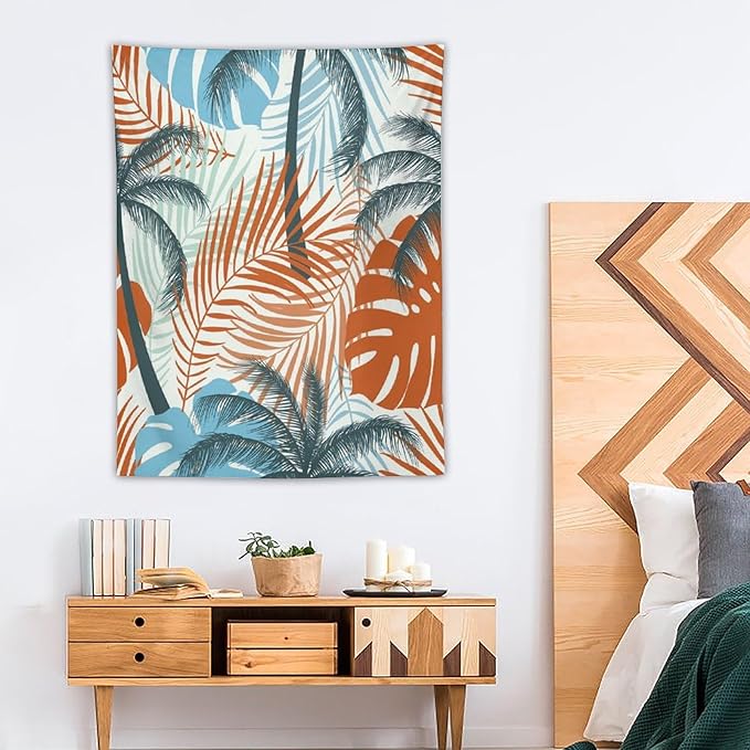 ICMOLYYENLO Palm Leaf Tapestry Wall Hanging, Tropical Leaves Plant Jungle Green Hawaiian Art Home Decor for Guest Bedroom Living Room Dormitory 60x60 Inch