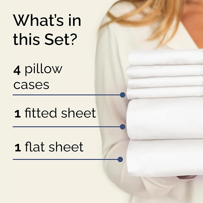Cal King Sheets Set 6 Piece - Includes 4 Pillowcases - Bed Sheets Cal King Size - Soft Hotel Luxury Bedding - Cooling & Breathable - 1 Flat & 1 Fitted & 4 Pillowcases w/ Deep Pockets - Antique White