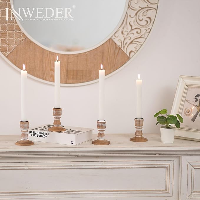 Wooden Taper Candle Holders: Wood Candlestick Holders Rustic Farmhouse Fall Decor for Living Room Dinning Table Centerpiece Christmas Set of 2