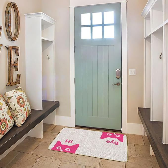 Mingnei Hi Bye Cat Welcome Doormat Door Mat for Home Kitchen Entrance,Cat Door Mat,Funny Black Lover Floor Mats for House Front Indoor Inside Outdoor Outside Entryway Rug 30x17 Welcome Mat (Color-3)