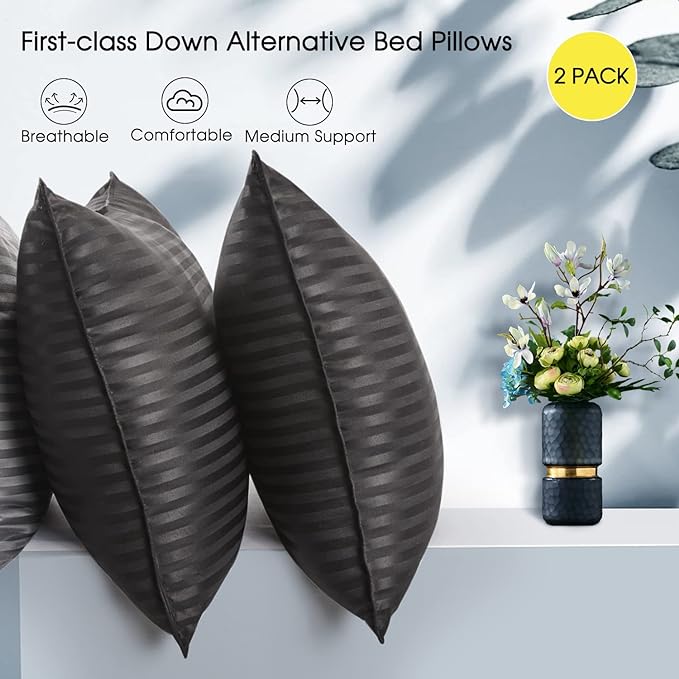 Basic Beyond Bed Pillows for Sleeping - Standard Size Pillows Set of 2 - Luxury Hotel Collection Down Alternative Pillows, Black, 20x26 Inches