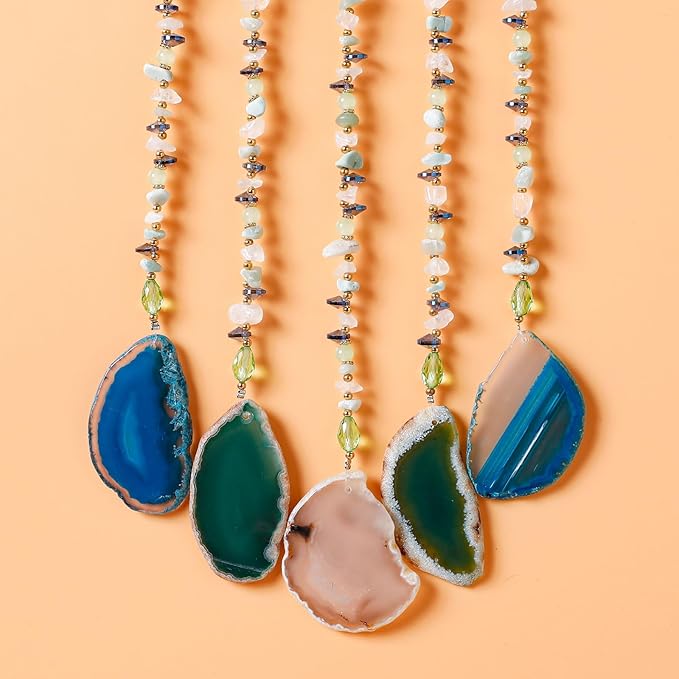 Agate Gemstone Dream Catcher 7 Chakra Tree of Life Dream Catcher with Rainbow Crystal Stones Handmade Dreamcatcher Wall Decor for Adults Boys Girls,Bedroom,Wedding,Garden,Bless Gift(Blue&Green Moon)