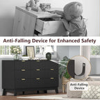 Fluted Black Dresser for Bedroom,9 Drawer Dresser for Closet,57" Wide Storage Cabinet and Chest of Drawers with Gold Handle,TV Stand,Storage Organizer for Living Room,Hallway,Entryway