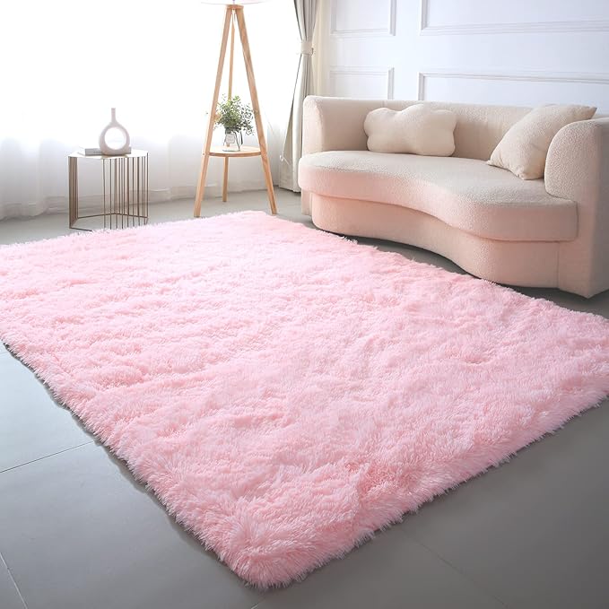 Soft Pink Rug for Girls Bedroom - 3x5 Feet Fuzzy Shag Area Rugs for Living Room,Large Comfy Non Slip Furry Plush Bedside Floor Carpet for Kids Baby Dorm Room