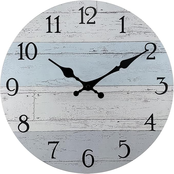 Plumeet Extra Large Wall Clock, 16'' Frameless Wooden Wall Clocks with Silent Quartz Movement, Rustic Coastal Country Village Clocks Decorative for Kitchen Bedroom Living Room