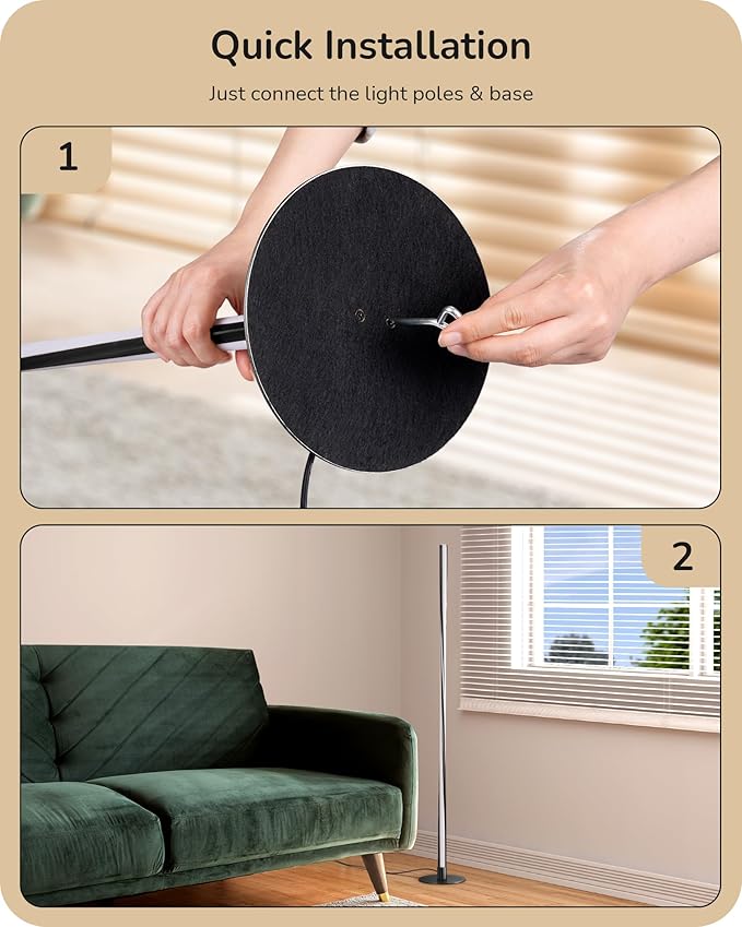 EDISHINE Helix LED Floor Lamp, 56" Tall Corner Lamps 2700K-6000K Dimmable, Remote Control & Foot Switch, Modern Minimalist Pole Lights for Bedroom, Living Room, Office, Black