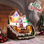 taman Christmas Village Houses - Musical Gingerbread House Collectible Buildings with Rotating Christmas Tree and Moving Train Ornaments for Holiday Decorations
