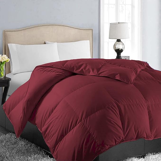 EASELAND Full Size Down Alternative Comforter - Quilted Duvet Insert for All Seasons, Soft Lightweight with Corner Tabs, Summer Winter Warm Bedding, Burgundy 82×86 Inches
