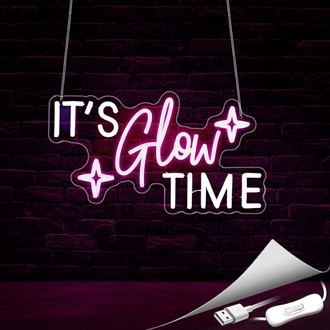 It's Glow Time Neon Sign, Neon Signs for Wall Decor Neon LED Signs Room Neon Light Up Signs Home Decor for Bedroom Club Party Bar Shop USB Operated