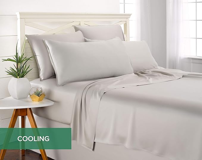 King Sheets by Pure Bamboo, Genuine 100% Organic Viscose Derived from Bamboo Bed Sheet Set, Luxuriously Soft & Cooling, Double Stitching, Lifetime Quality Promise (King, Silver Pearl)