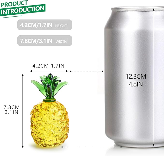 Glass Fruit Decor Crystal Pineapple Figurine Collectibles Hand Blown Glass Fruit Pineapple Decoration for Home Kitchen Office for Women