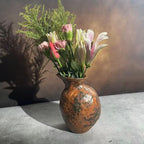 Rustic Pottery Ceramic Vase - Vintage Farmhouse Style Decor, White Grid Ceramic Vases for Home Decor, Modern Farmhouse Decor (Grey and green)