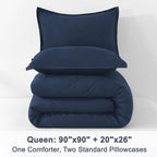 Litanika Navy Blue Comforter Set Queen Size, 3 Pieces Lightweight Solid Bedding Comforter Set, All Season Fluffy Bed Set (90x90In Comforter & 2 Pillowcases)