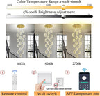 Large Crystal Chandeliers for Stairs Long Spiral Chandelier for High Ceilings LED Crystal Ring Chandelier Dimmable 2700K-6000K 16-Light Gold