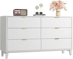WLIVE Fluted Dresser for Bedroom with 6 Drawers, 54" Wide Wood Dresser with Golden Metal Handles, TV Stand for 65 inch TV, Mid Century Modern Chest of Drawers for Living Room, Hallway, Closet, White
